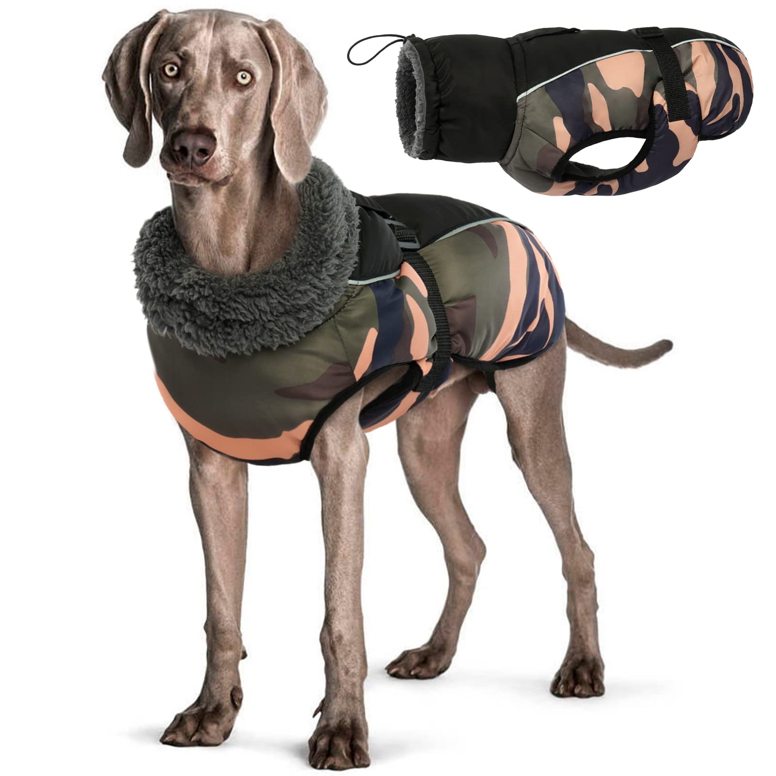 Hjyokuso Dog Coats - Warm Winter Jacket with Harness Hole, Waterproof, Suitable for Small to Large Dogs, Chihuahua to French Bulldog