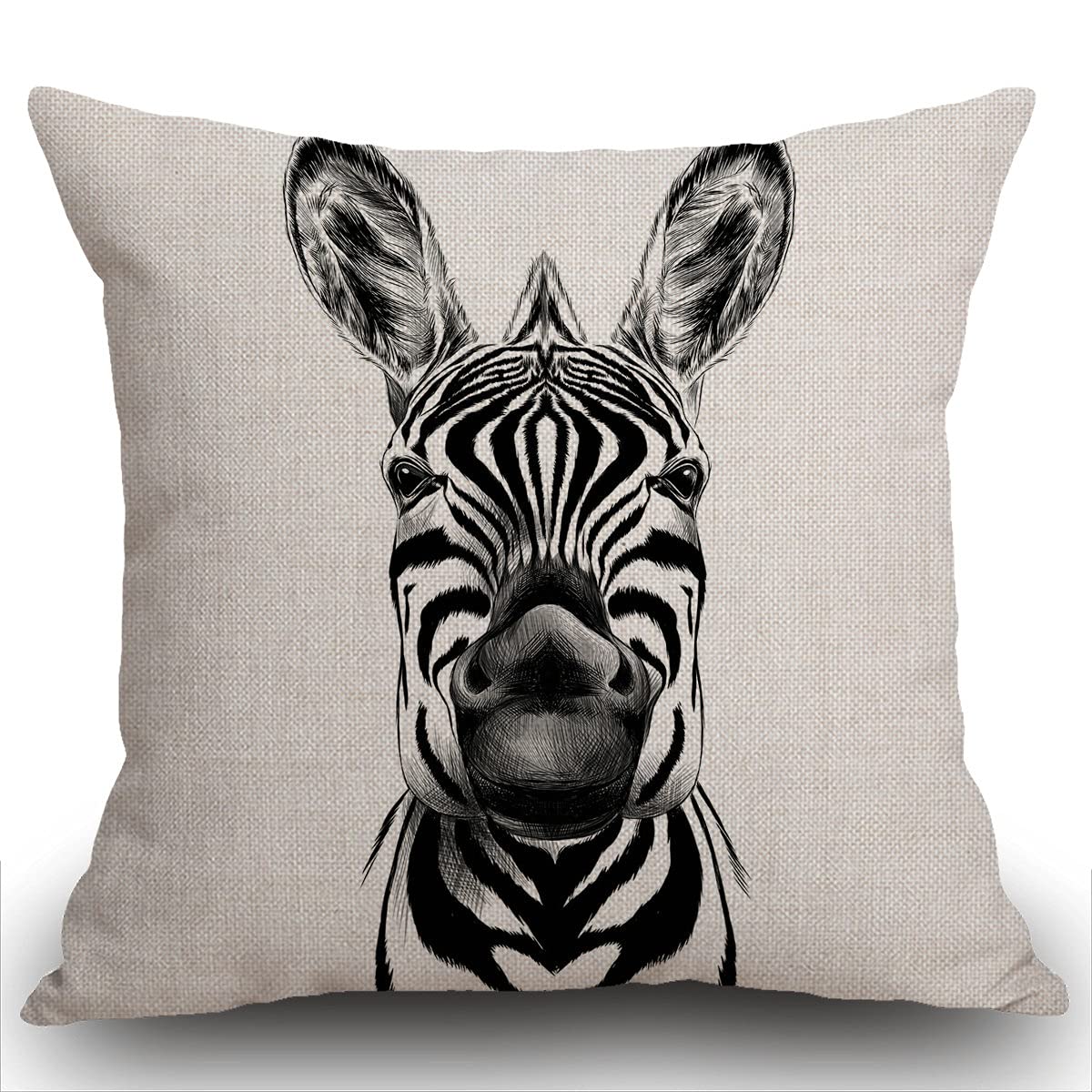 Smooffly Double Sided Zebra Cushion Cover, Hippie Square Wild Animal Africa Herbivorous Horse Zebra Head Throw Pillow Cover Pillow Case 18 X 18 Inches for Home Living Room Sofa Garden Couch Car