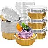Frcctre 35 Pack 13 Oz Aluminum Foil Baking Cups with Lids, Disposable Hexagon Aluminum Foil Ramekins Cupcake Baking Pans Muffin Liners Cups Brownie Pudding Desserts Holders