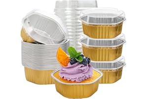 Frcctre 35 Pack 13 Oz Aluminum Foil Baking Cups Disposable Ramekins with Lids, Hexagon Aluminum Foil Cupcake Baking Pans Muff