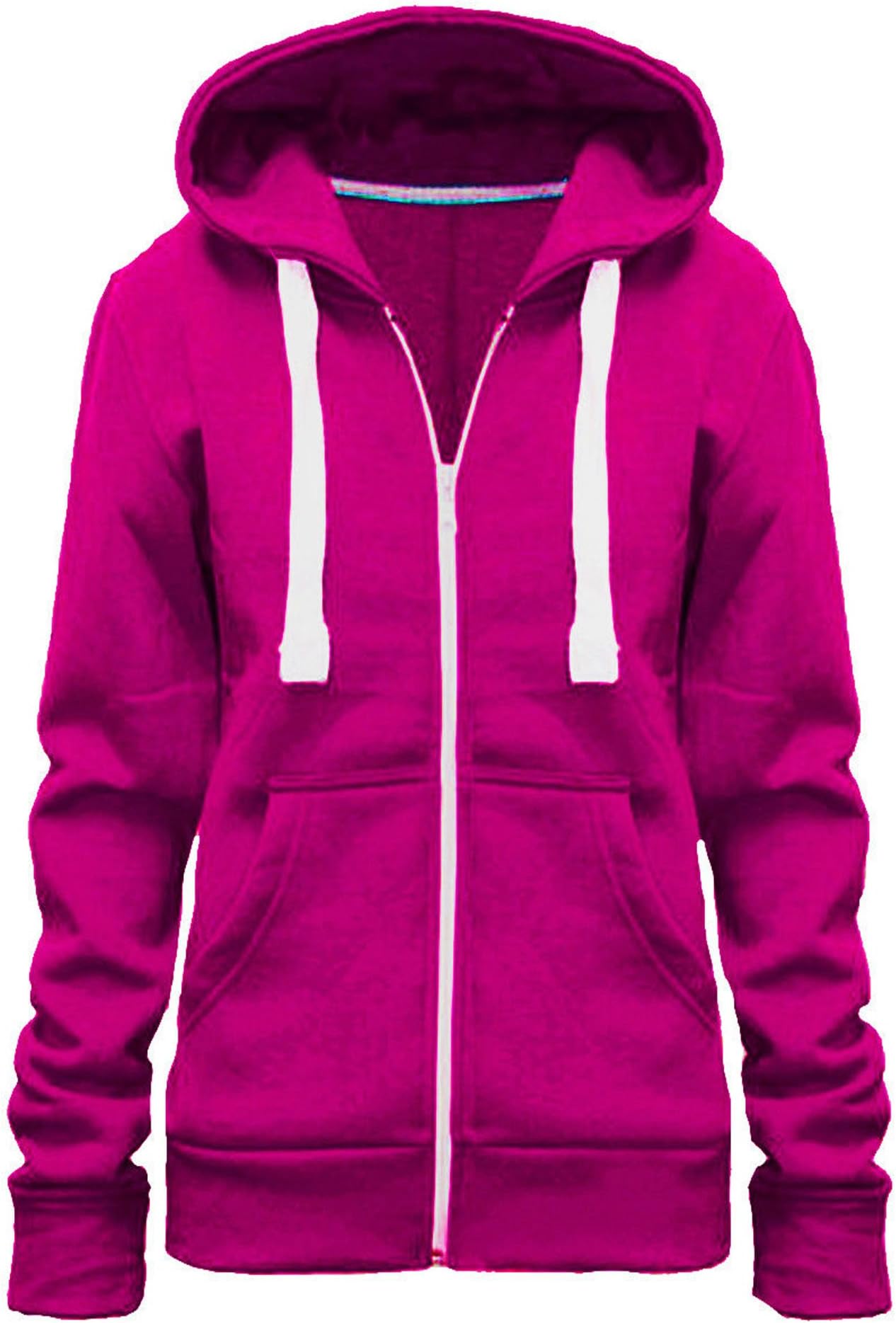 Ladies Girl WomensNEW Plus Size Zip Up Sweatshirt Hooded Hoodie Coat Jacket Top UK Size 8-28 (UK Size 22/5XL, Fuchsia)