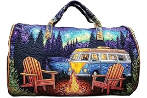 Bohemian Camping Quilted Duffle Bag Unisex Casual Travel Tote Men Women Weekender Bag For Outdoor Adventures, 3D, 18*9*9 inch