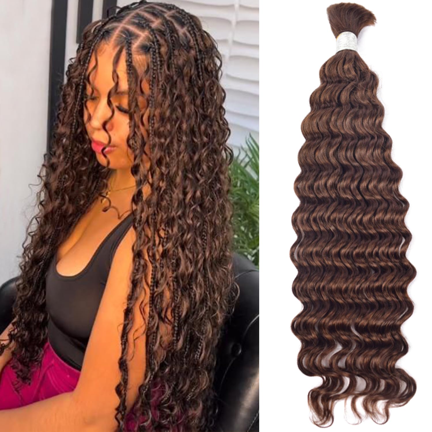 24 Inch Human Hair For Braiding Hair Bulk Braid Extensions Deep Wave Boho Human Braiding Hair No Weft Micro Braiding Human Hair 100g