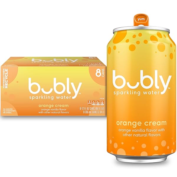 BUBLY SPARKLING WATER, ORANGE CREAMSICLE, ZERO SUGAR & ZERO CALORIES, 12 FL OZ CANS (PACK OF 8)