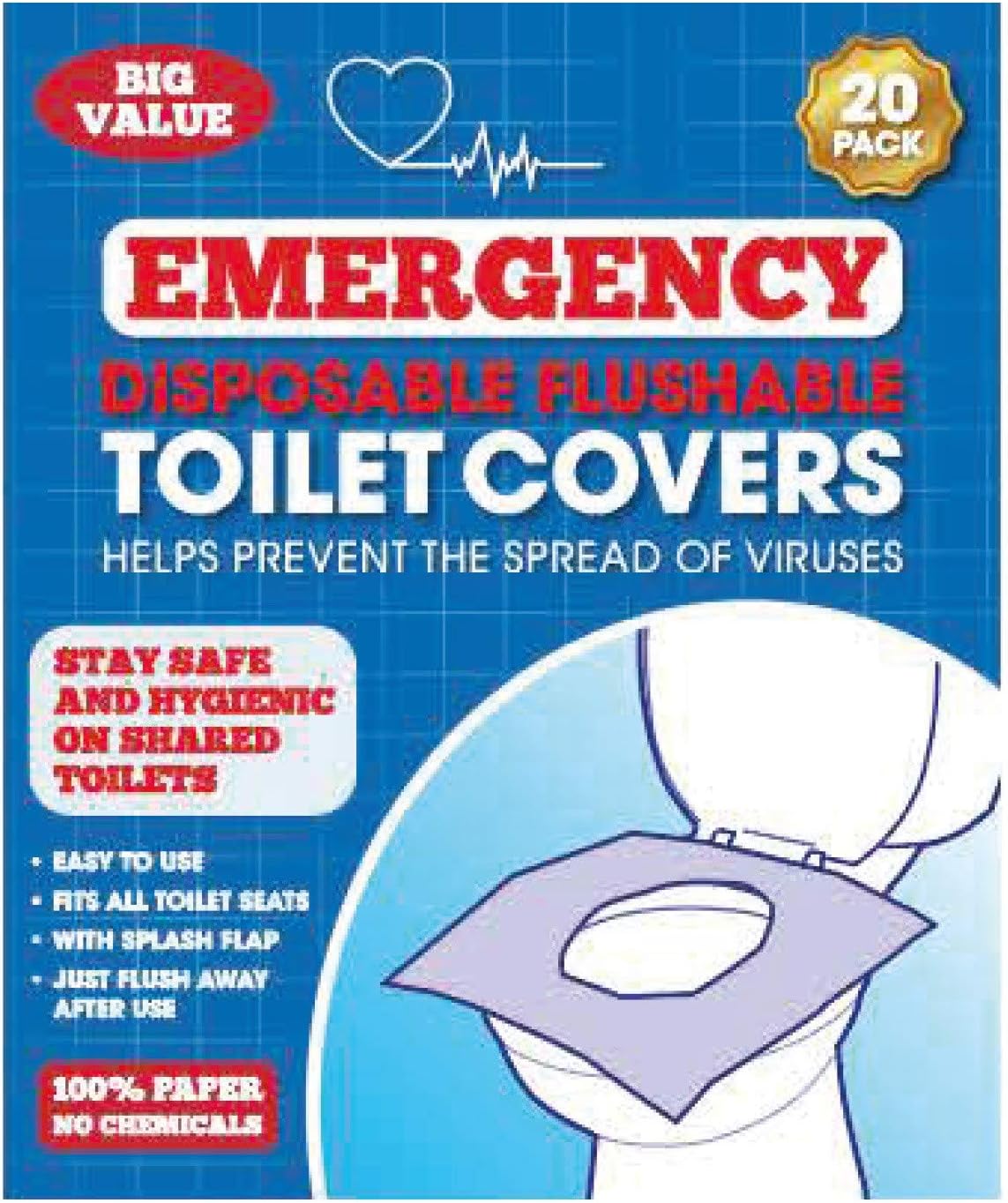 Disposable Flushable Toilet Seat Covers x 20 Emergency Throw Away Hygiene Prevention
