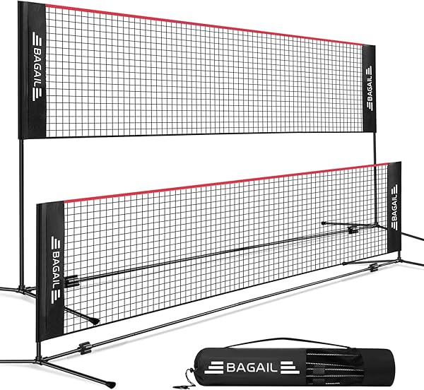 BAGAIL Badmintonnetz, faltbares Nylonnetz, höhenverstellbarer Ständer und Tragetasche, leicht auf- und abbaubar, Ideales Sportnetz für Tennis, Badminton oder Volleyball