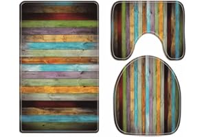 A.Monamour Multicolored Grunge Wood Planks Art Print Soft Flannel Cloth Washable Toilet Seat Covers Toilet Lid Covers Cushions Pads Skidproof Bath Mat Rug for Toilet Accessories