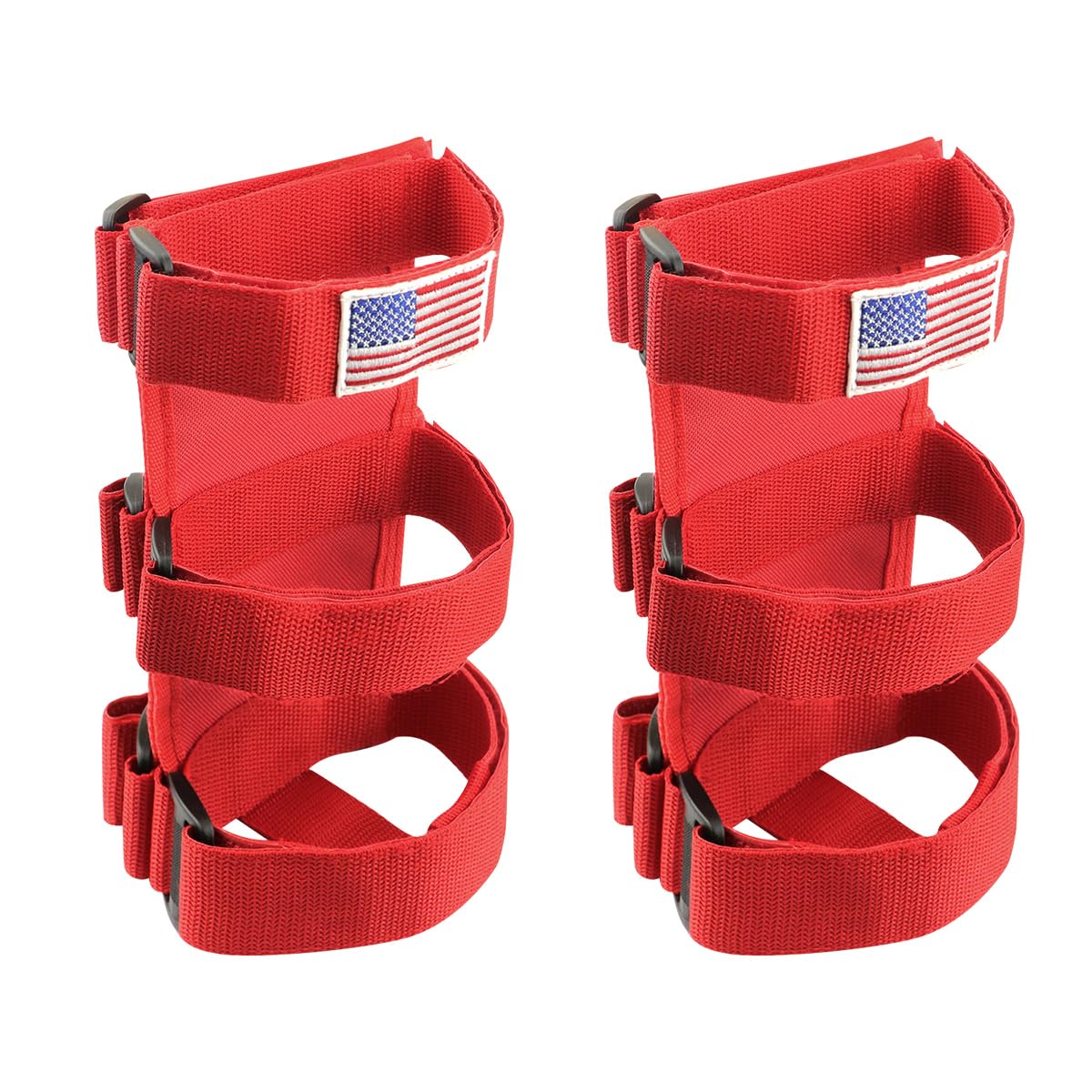 Photo 1 of Ohleats Roll Bar Fire Extinguisher Holder, Adjustable Fire Extinguisher Mount Strap with American Flag Pattern, Car Accessories Fixed Belt for Wrangler JK JKU TJ CJ Gladiator (Red-2PCS)