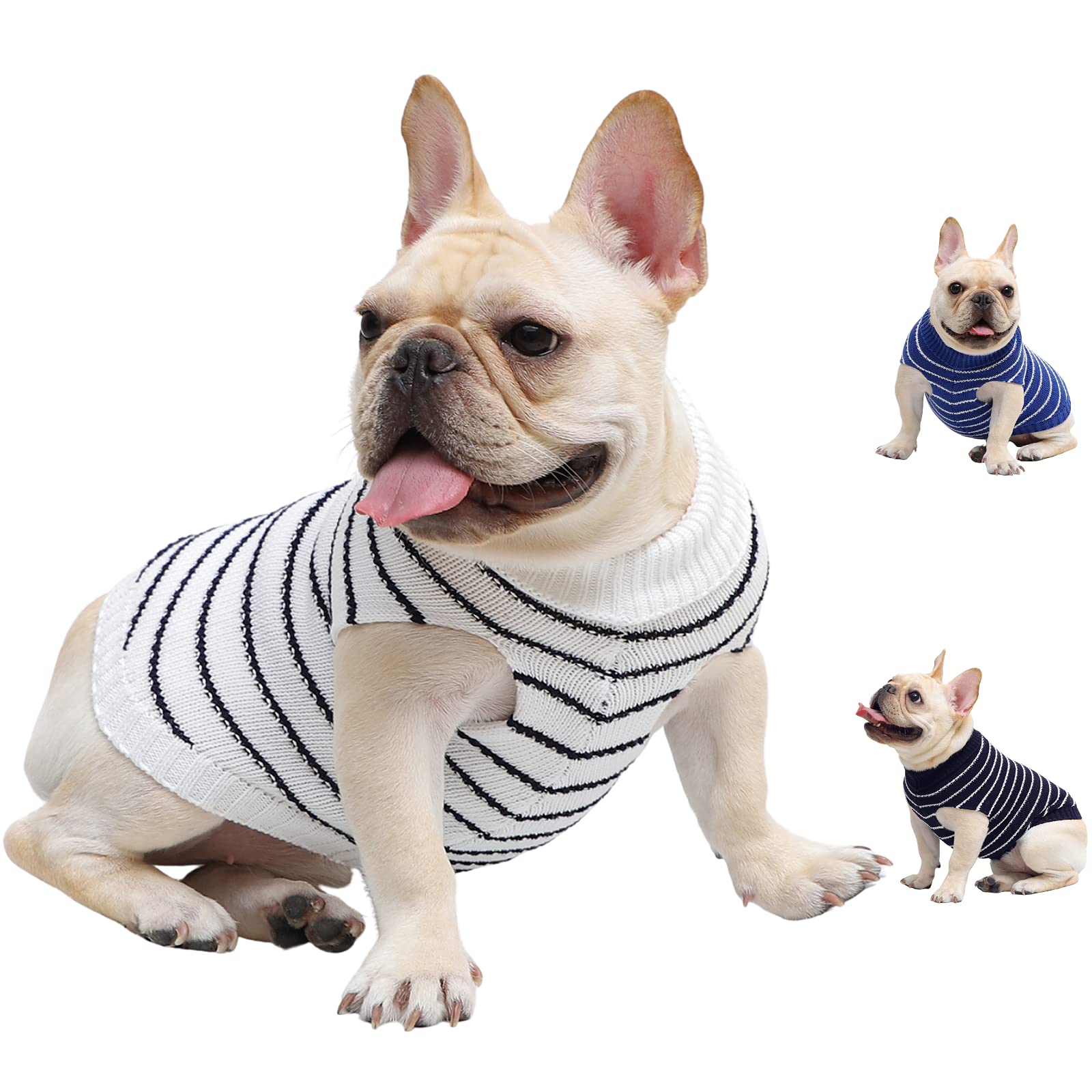 Pet Dog Jumper Dog Sweater Cotton Puppy Cat Jumper Sleeveless Striped Jumpsuit Knitted Vest Warm Knitwear Autumn Winter Coat Knitting Clothes for Small Medium Large Dog Kitten White Size XL