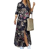 GORIFE Women's Casual Long Sleeve Dress Button Down Lapel Collar Maxi Dress Floral Printed Long Shirt Loose Dress