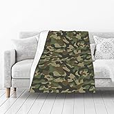 Oplp Military Army Green Camouflage Throw Blanket for Bed Sofa Couch Trendy Style Khaki Texture Fleece Blankets Lightweight Soft Cozy 50"x40"