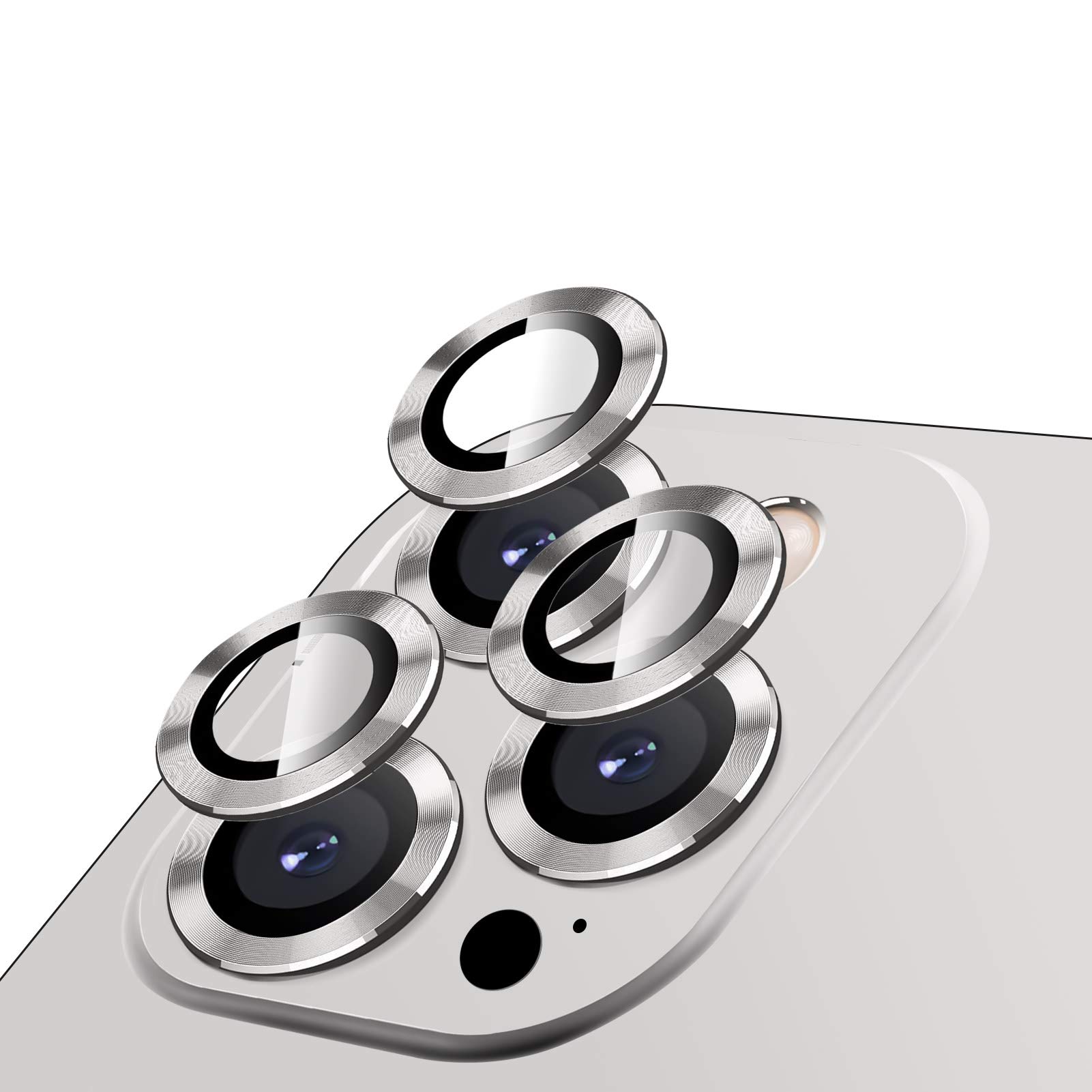 LucBuy Camera Lens Protector for iPhone 14 Pro/14 Pro Max, Premium HD Tempered Glass Aluminum Alloy Individual Ring Circle Lens Screen Cover Film,Anti-Scratch Lens Protector Sticker (Silver)
