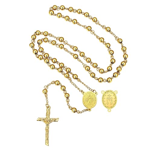 FaithHeart Virgin Mary Rosary for Men, 14K Gold Plated Stainless Steel ...
