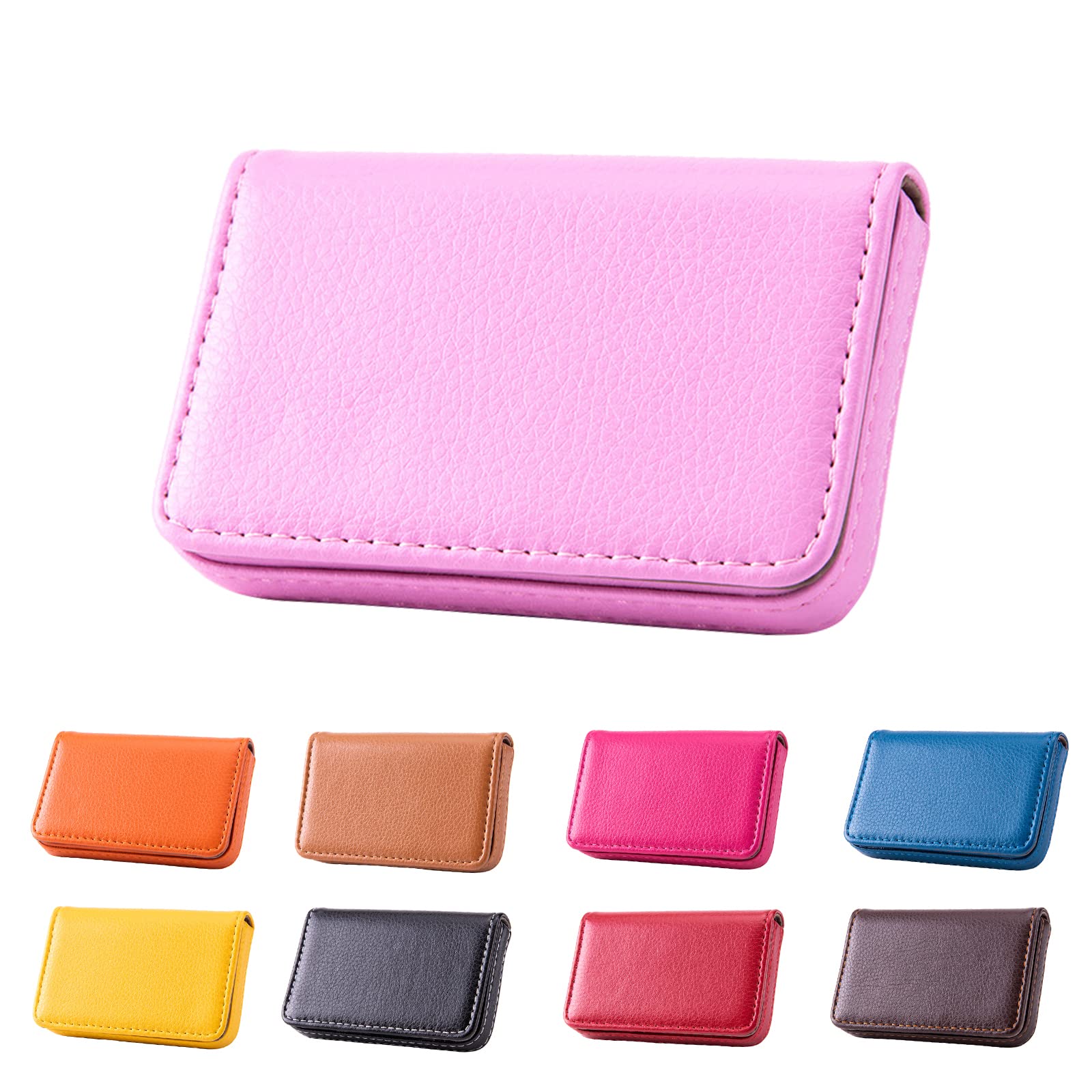 Waylipun Business Card Holder, PU Leather Business Card Case, Business Card Holder for Purse, Business Name Card Case for Men & Women, Magnetic Shut (Pink)