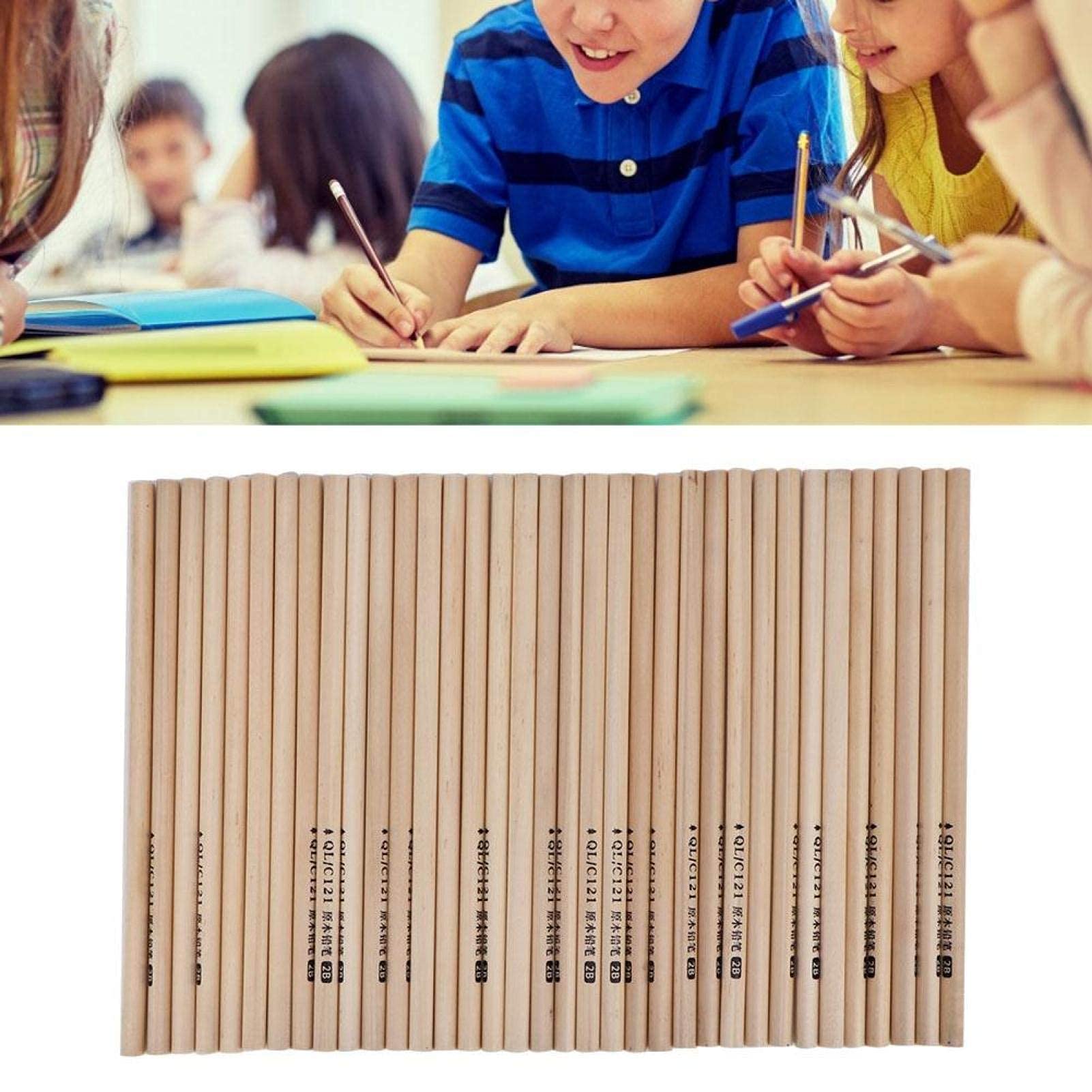 MOUMOUTEN Natural Wood Pencils, Pack of 50 Hb 2B Wood Graphite Pencils, Hexagonal Sketching Pencils Suitable for Art School Office and Daily Life's Writing (2B)