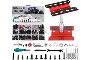 KIMAPESO RC Car Stand and 652 PCS RC Screw Kit RC Car Work Stand Repair Workstation RC Hardware Kit Universal RC Car Screw Tools Assortment Kit and Portable RC Repair Stand for 1/8 1/10 1/12 1/16 Scale RC Car