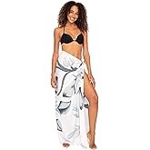 Back From Bali Womens Sarong Coverup Hand Painted Flower Swimsuit Wrap Skirt Beach Pareo with Coconut Clip
