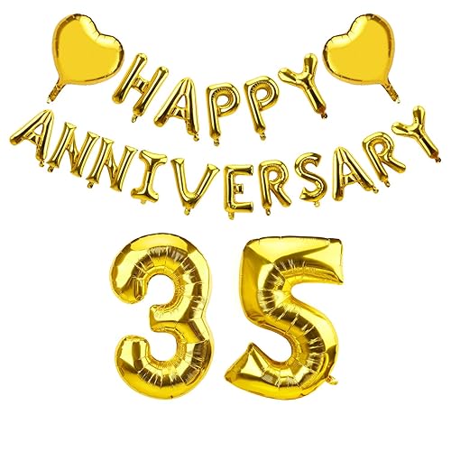 Yoaokiy 35th Wedding Anniversary Party Decorations Gold Glitter Happy 35 Anniversary Balloon With 2 Heart Foil 35th Wedding Anniversary Party Supplies Buy Online In Antigua And Barbuda At Antigua Desertcart Com Productid 205837942
