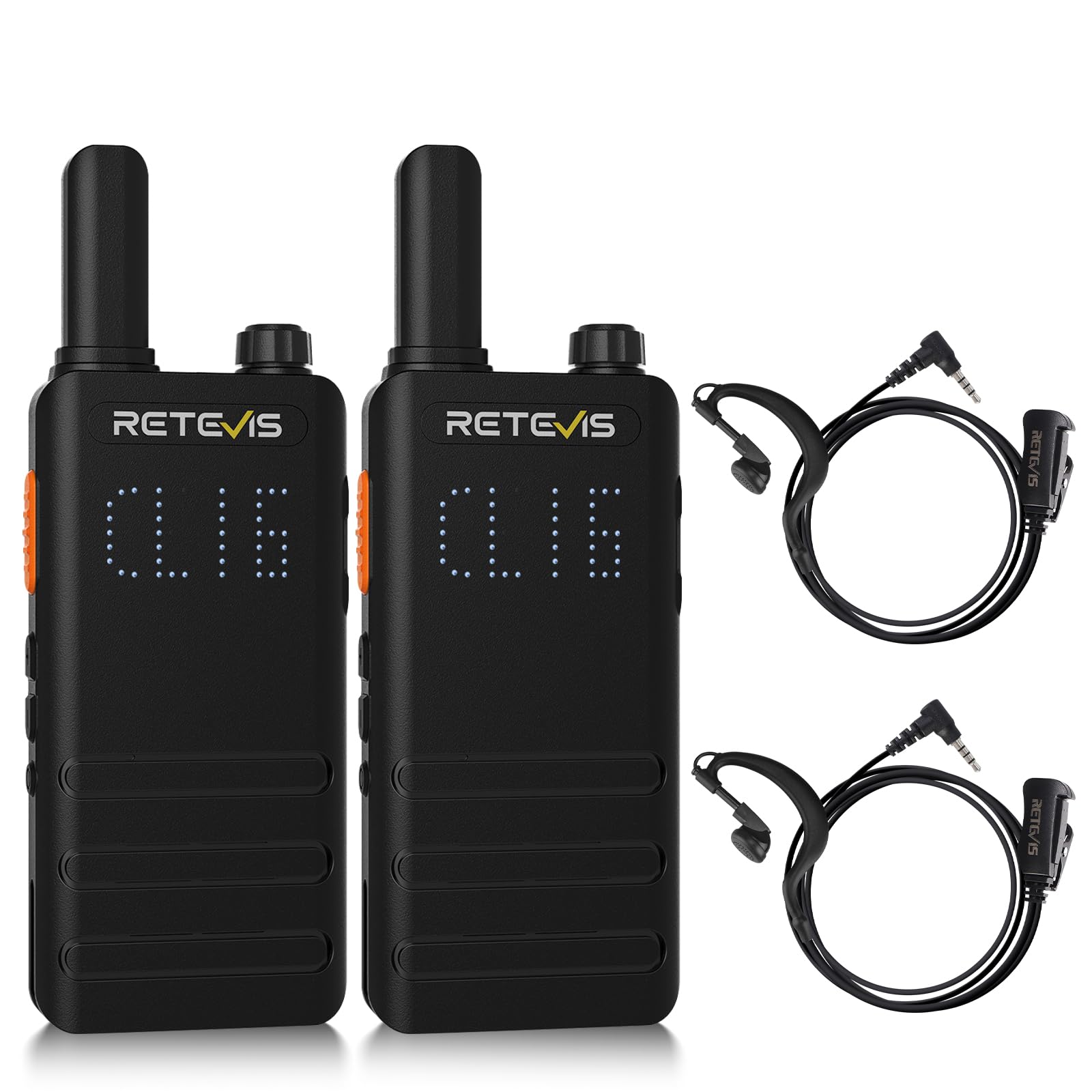 Retevis B63H Walkie Talkies, RT622P (2.0), 103g Lightweight PMR446 2 Way Radio, Ultra-Thin with Screen,1620mAh USB C, VOX Hands Free, Professional Walkie Talkie for Camping, Family (2 Pcs, Black)