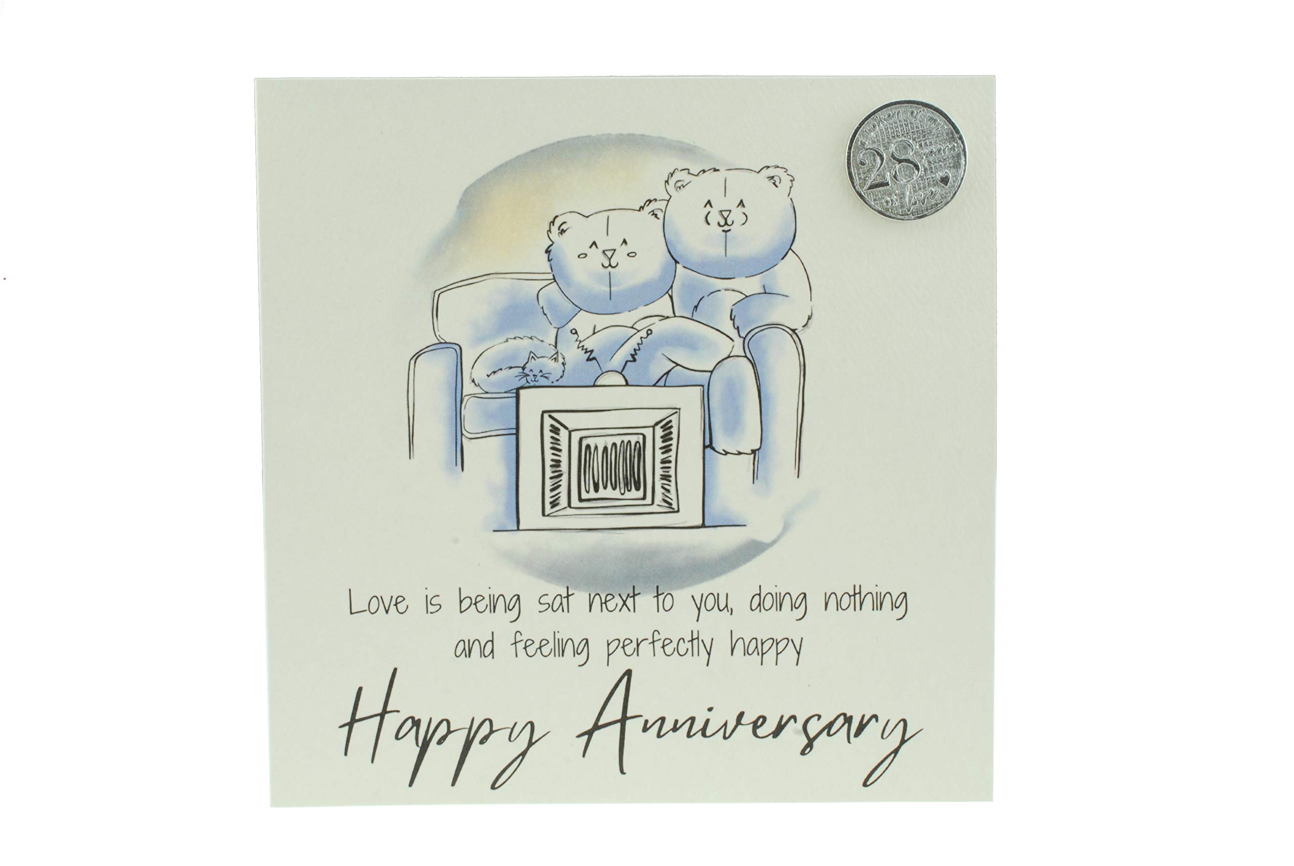 Cute 28th Anniversary Card, Relaxed Bears – Free Metal 28th Anniversary Love Token Gift (gc-annitv28)