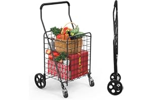 Kiffler Grocery Shopping Cart with 360° Rolling Swivel Wheels Utility Cart Easily Collapsible Cart 66lb Extended Foam Cover, Trolley for Laundry,Groceries,Travel Black (Medium)