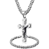 WESTMIAJW Mens Stainless Steel Silver Gold Jesus Cross Pendant Necklace Chain Bracelet Set Jewelry 45/50/55/60/65/70/75cm