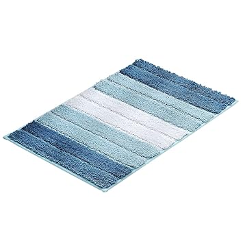 Dark Blue 20x32 Xuanmuque Chenille Striped Pattern Bath Rug For Bathroom Non Slip Soft Plush Shaggy