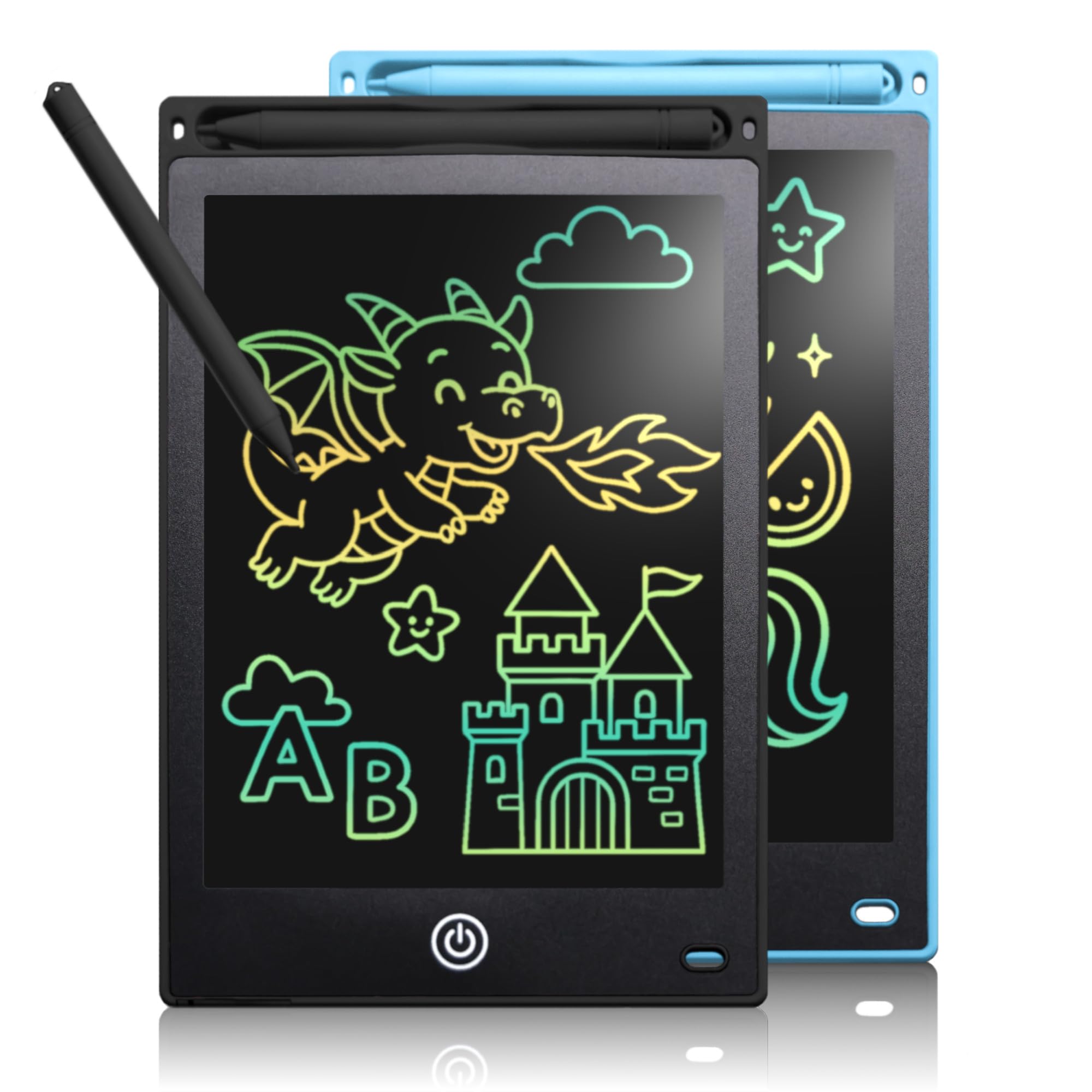 LCD Writing Tablet 2 Pack with Colorful Screen, Drawing Pad for Toddler and Children, Toys Learning Educational Gifts for Birthday Christmas for 2 3 4 5 6 7 Year Old Boys Girls (Black/Blue, 12 inch)