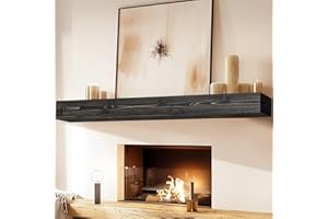 YLYHSST 72" Fireplace Mantel, 5'' Thick Handmade Hollow Solid Wood Wall Long Floating Shelf with Invisible Wood Brackets, Black