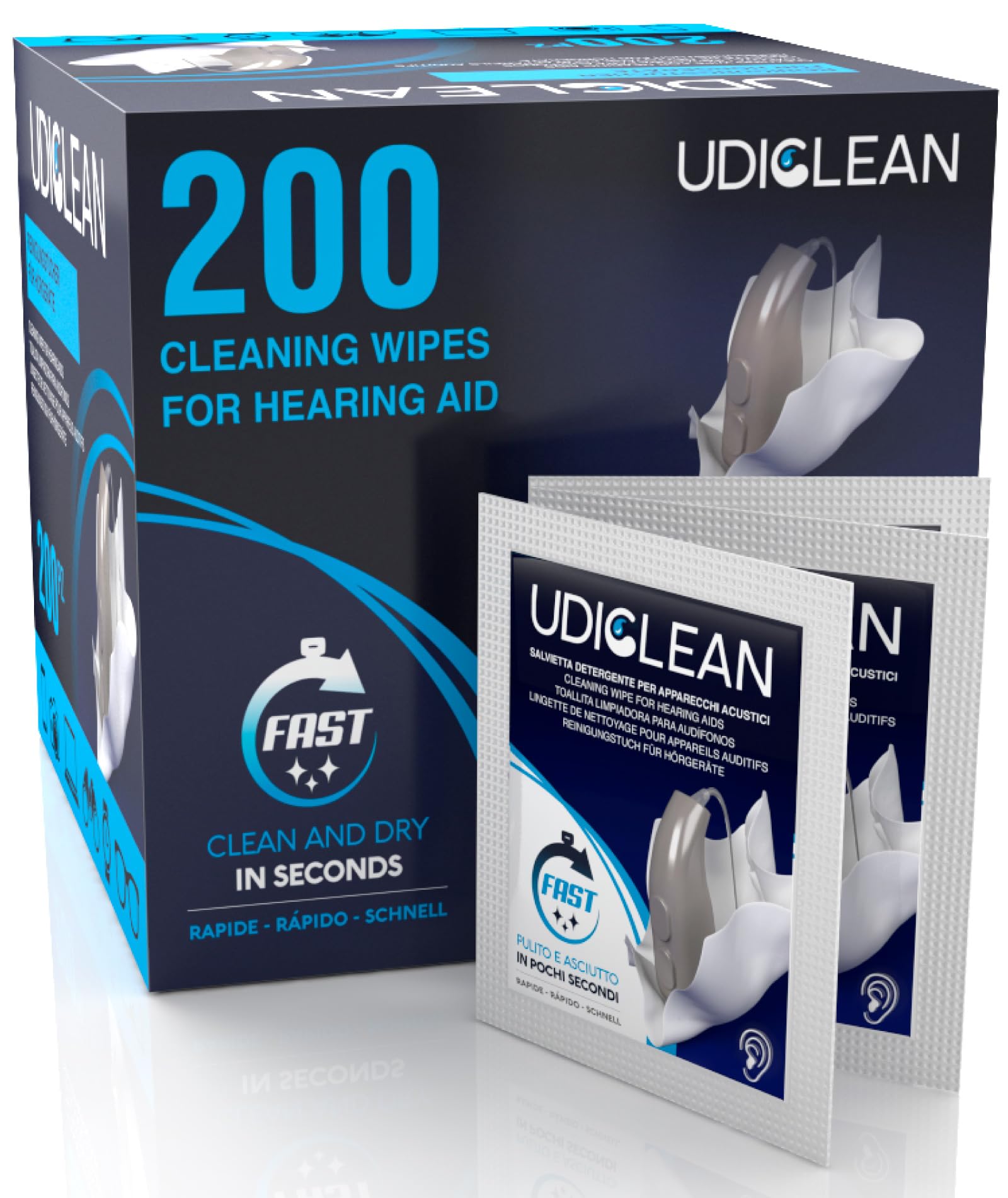 200 Quick Drying Cleaning Wipes for Hearing Aids and Cochlear Implants Maintenance Udiclean Quick Drying Wipes to Remove Grease Sweat and Dirt Without Leaving Residue