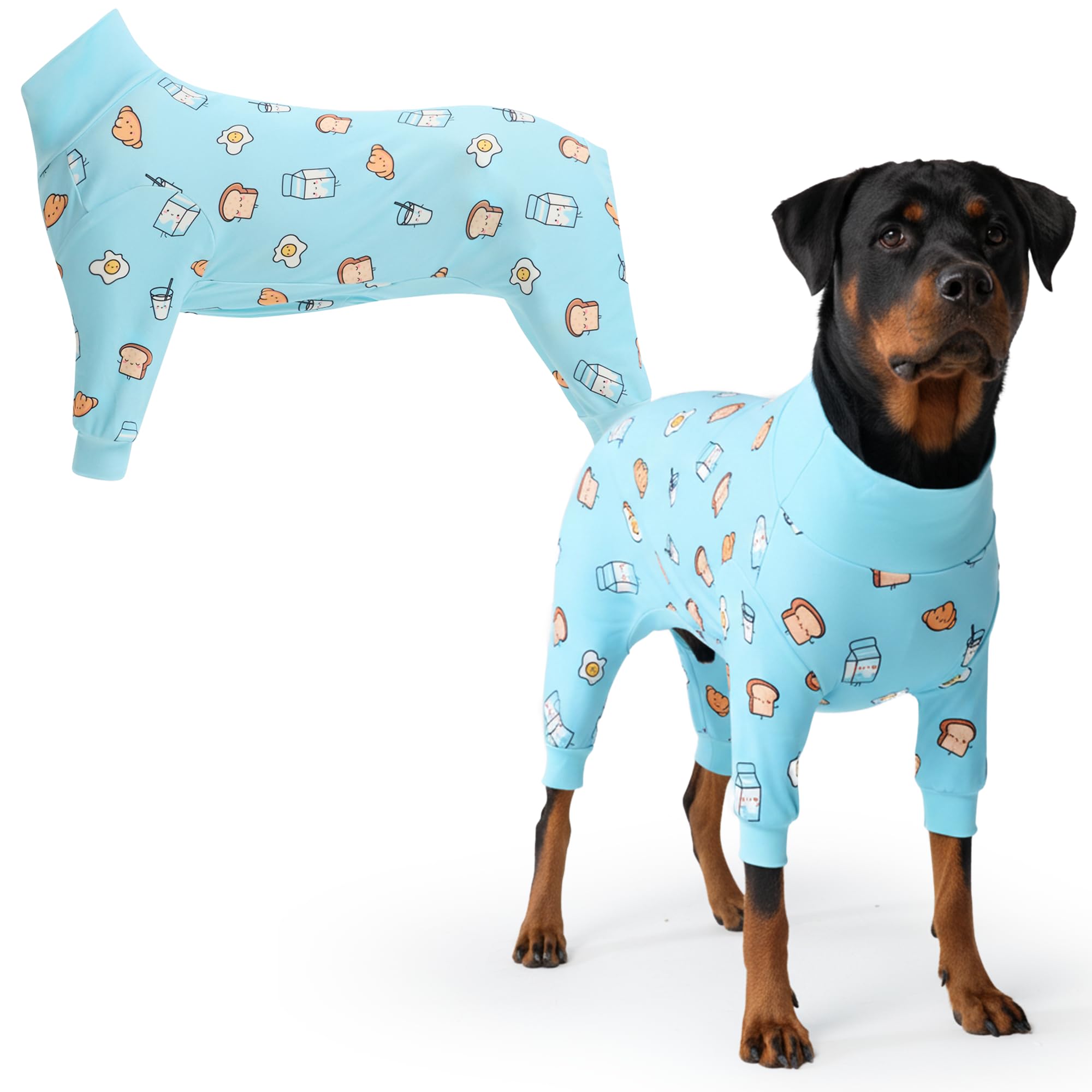 Spark Paws Dog Pyjama, Ultra-soft and 4-way stretch, Recovery-suit PJ Onesie for Small, Medium and Large Breeds - Breakfast Blue - 4XL