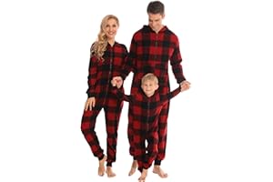 SWOMOG Family Matching Christmas Men/Women/Kids Pjs One Piece Pajamas Soft Fleece Onesie Zip-up Jumpsuit with Pockets Pj