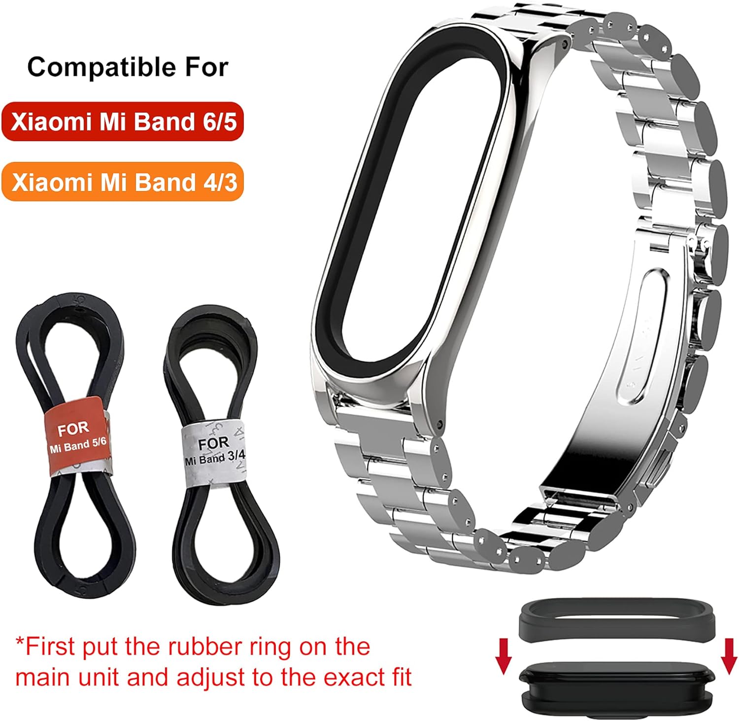 BDIG Correa Compatible Mi Band 5/6 Correas Metal, Mi Band 4/3 Pulsera de Acero Inoxidable Agradable para Mi Band 6/5/4/3 Correa (No Host)(Plus Plata)