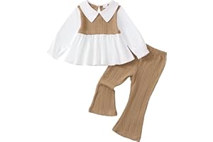 Kucnuzki Toddler Baby Girl Clothes Outfit Long Sleeve Blouse Polo Shirt Top Flare Leggings Pants Two Piece Outfits Set