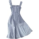 Floerns Women's Cute Square Neck Gingham Midi Dress Sleeveless Vacation A Line Dresses