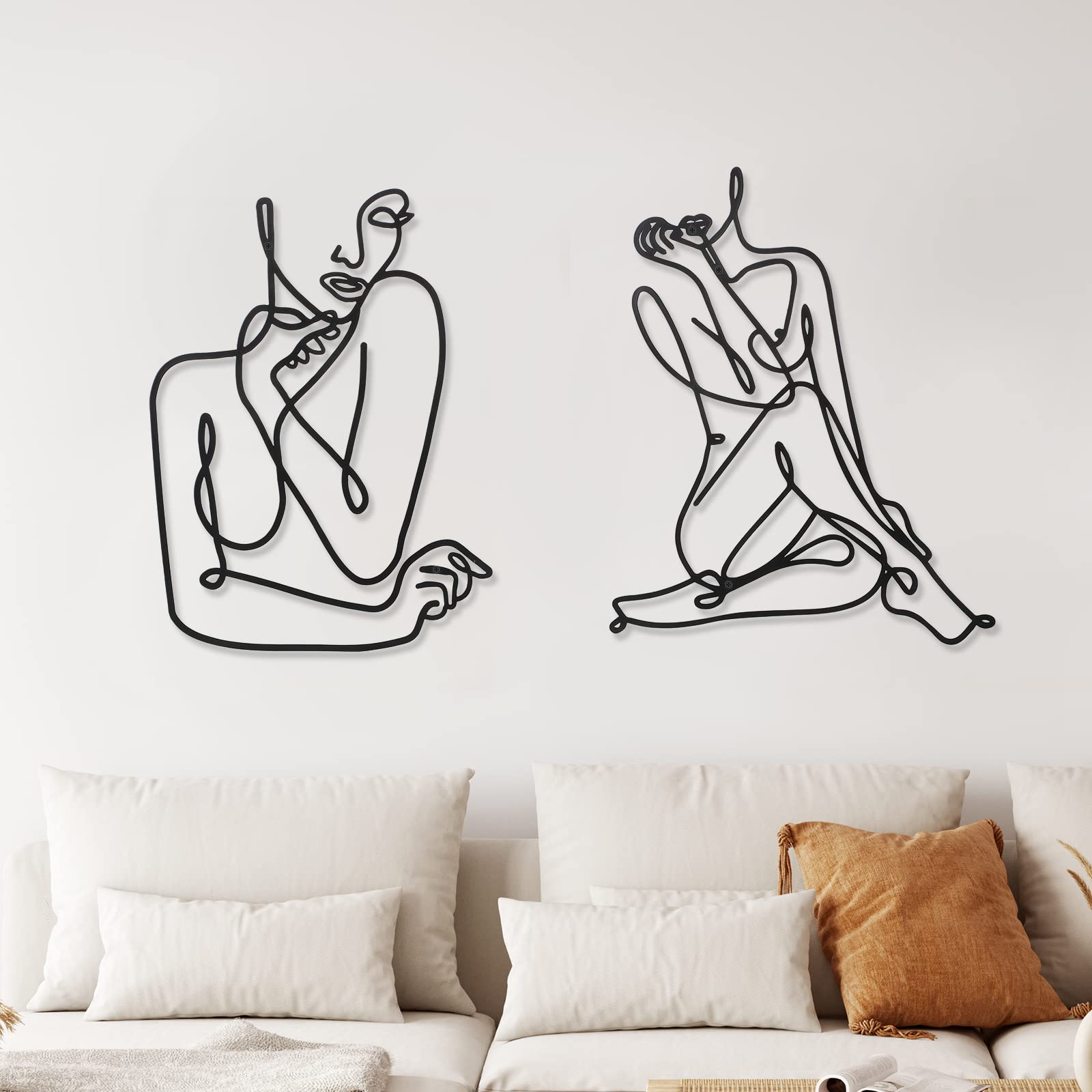 Photo 1 of 2 Pcs Metal Minimalist Wall Art Decor Abstract Woman Home Decor Room Decor Bedroom Decor Modern Wall Decor Metal Single Line Art Female Body Decor for Kitchen Bathroom Living Room (Fresh Style)