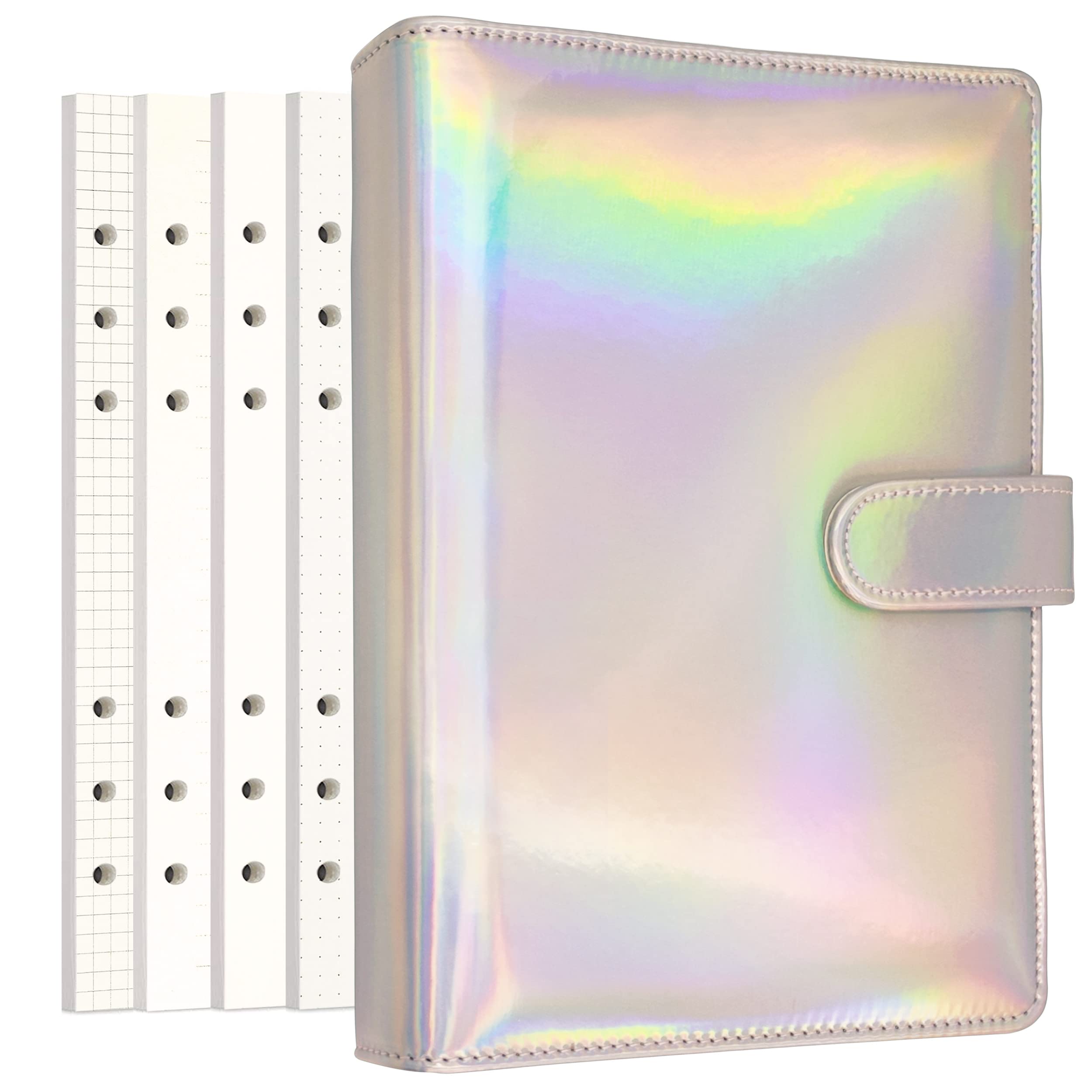 Zelten PU Leather Personal Notebook Planner with 80 Pages Loose-Leaf Papers 6 Holes Ring Binder Pen Holder Magnetic Buckle (Rainbow,A5 Mini)