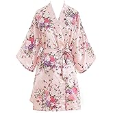 Women's Satin Robes Floral Bridesmaid Robes Short Silk Kimonos Sleepwear