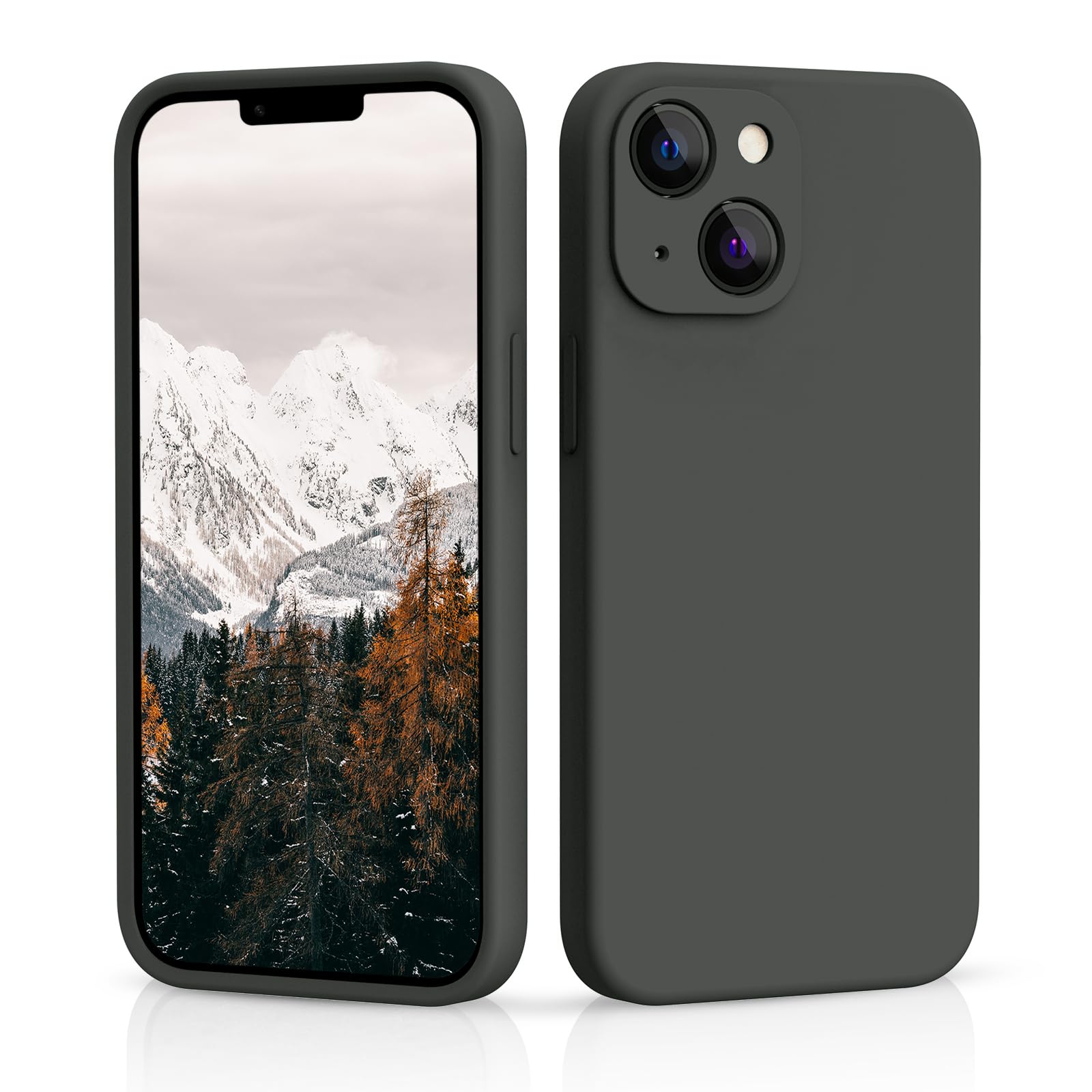 CALOOP Slim-Fit for iPhone 13 Case,Skin Soft Liquid Silicone,Sturdy Shockproof Hard Frame Cover with Anti-Scratch Microfiber Lining,Full Protection for Screen and Camera Lens, 6.1 inch(Space Gray) — image 1
