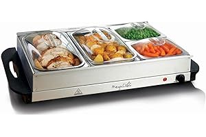 MegaChef Stainless Steel Housing Easy Clean Buffet Server & Food Warmer With 4 Sectional Trays