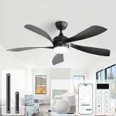 Sofucor 52 Inch Smart Modern Ceiling Fan with Light Indoor/Outdoor Black | Alexa/Google Assistant/APP/Remote Control, Reversible Quiet DC Motor, Timer, 6-Speed, 3CCT for Living Room Bedroom Patio