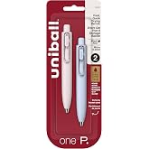 uniball&trade; one P Retractable Gel Pens, Micro Point (0.5mm), Black, 2 Pack | Pocket-size design, ink stays on top of paper fibers for crisp lines, wire pocket clip, color indicator top, rubber grip