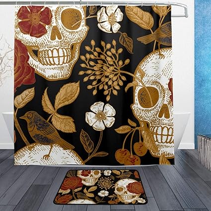 Amazon Com Aluy S Boutique Skulls Bathroom Rug Mat Shower Curtain