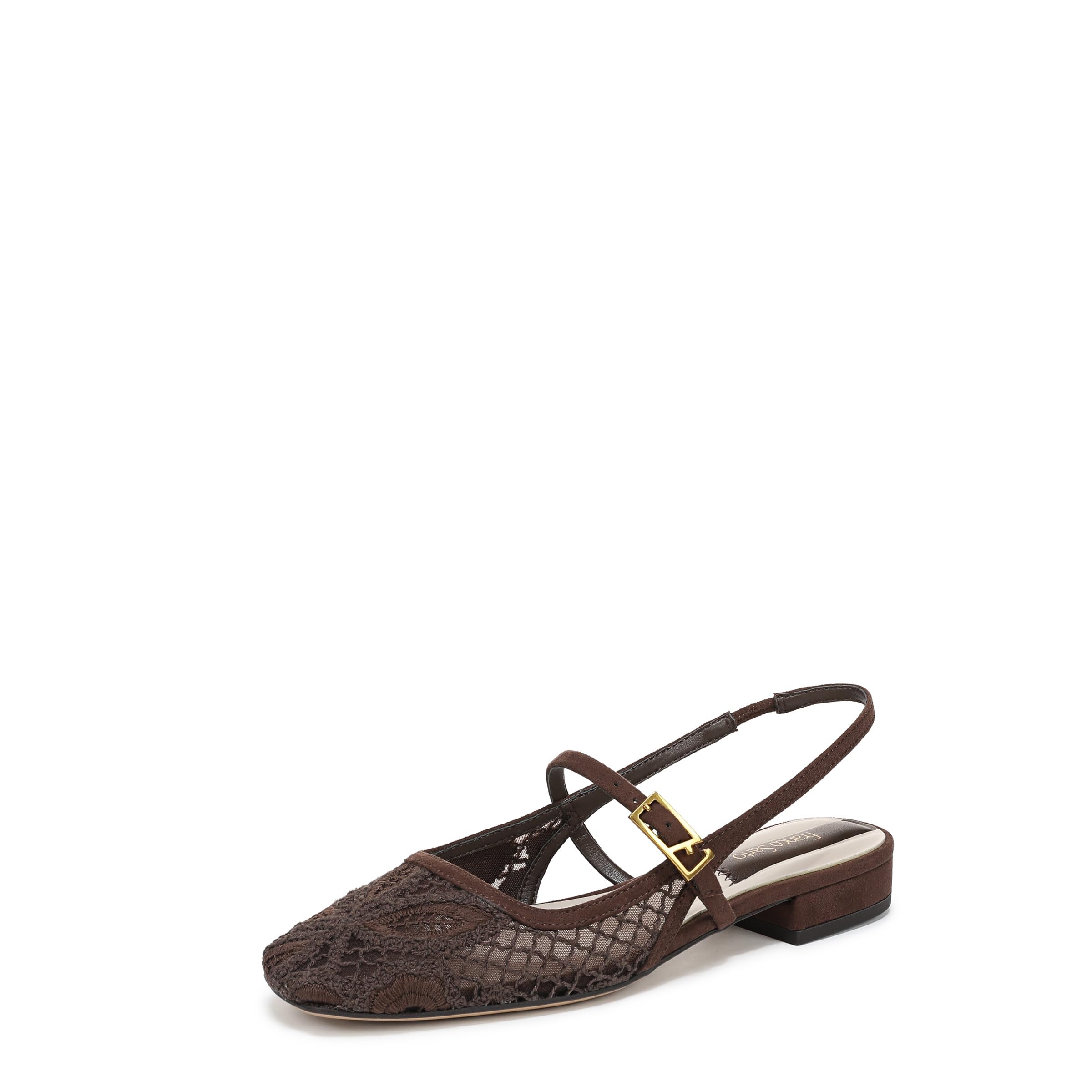 Franco Sarto Women’s Destin Mary Jane Flat Umber Brown Crocheted Fabric 7.5 M
