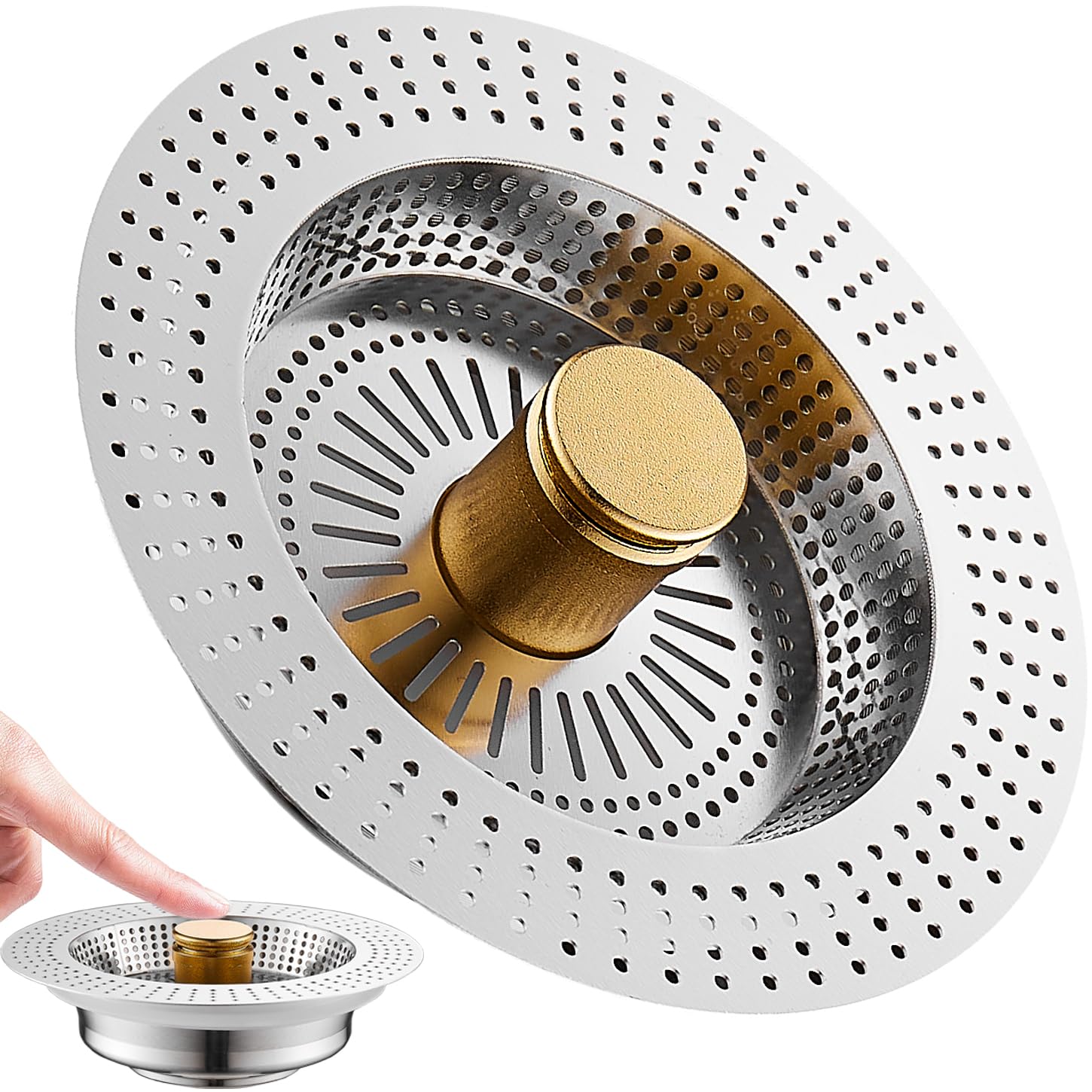 Photo 1 of LASSHSWA Upgraded 3 in 1 Kitchen Sink Drain Strainer Stopper, Pop Up Kitchen Sink Stopper Strainer Stainless Steel, Sink Strainer Basket for US Standard Kitchen Drain