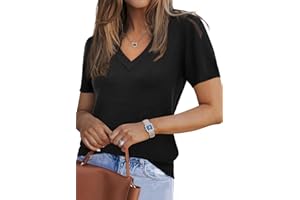 Arach&Cloz Women's 2026 Trendy Short Sleeve Sweaters Wool Blend V Neck Pullover Tops Business Casual Outfits