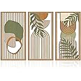 IARTTOP Large Abstract Geometric Wood Wall Art Framed Boho Set of 3 Mid Century Modern Neutral Decor for Bedroom Living Room Office - 16 x32, Green