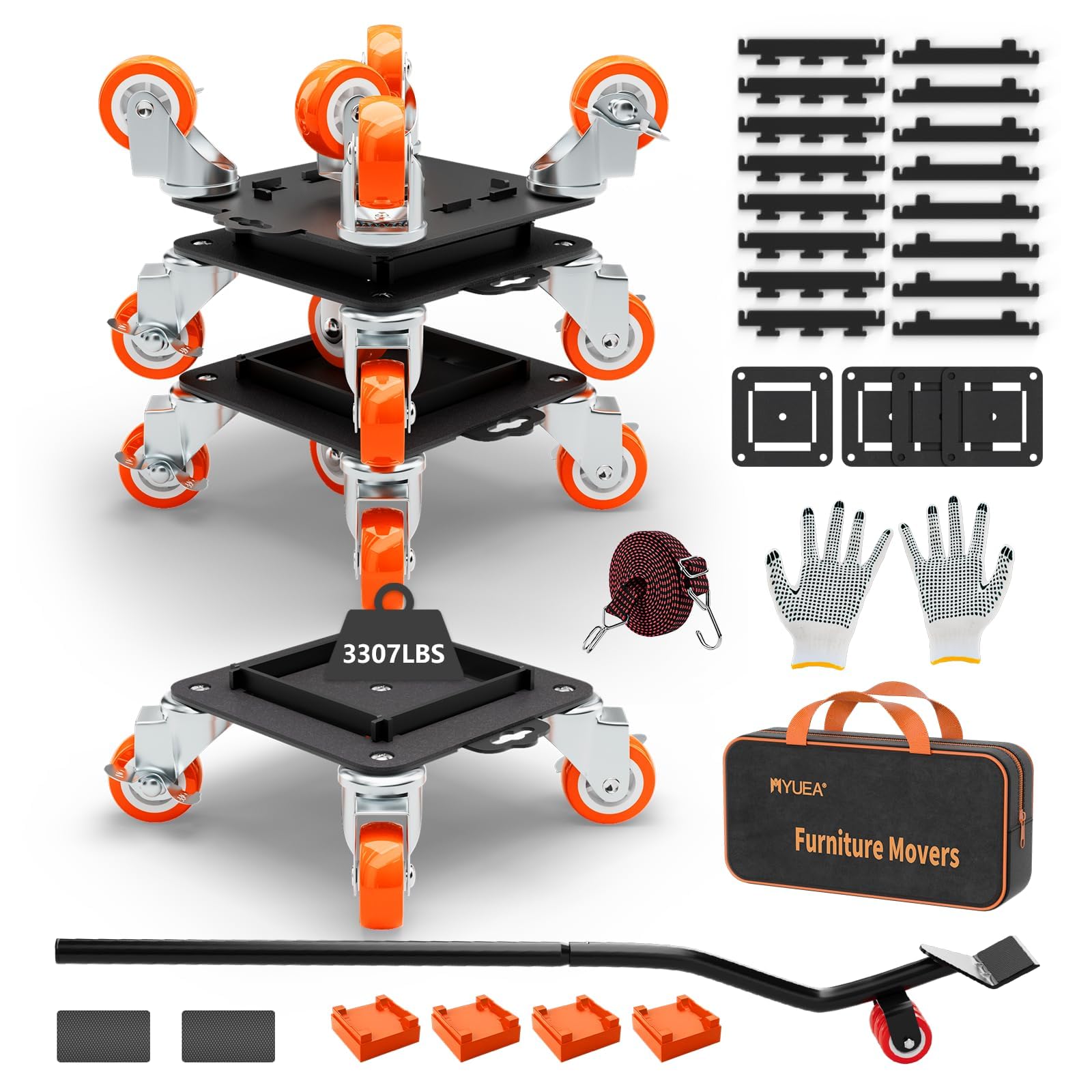 MYUEA Furniture Dolly 5 Wheels Heavy Duty with Removable Side Guards ...