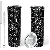 Goth Tumbler with Straw and Lid Gift for Boys Girls Gothic Water Bottle Halloween Travel Kettle Cup for Car Cold and Hot Stainless Steel Double Wall Insulated Mug (star moon, 20oz)