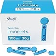 OWELL Twist Top Lancets, Sterile Lancets for Diabetes Testing, Lancets for Diabetic & Blood Sugar Test, Thin Lancet for Regular Skin, 30 Gauge, 100 Count